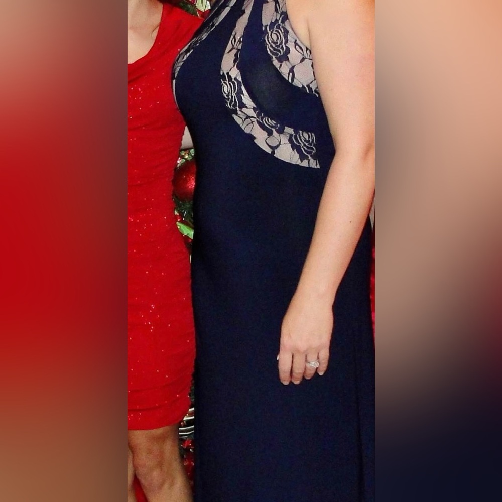 Navy Blue & Lace Halter Dress